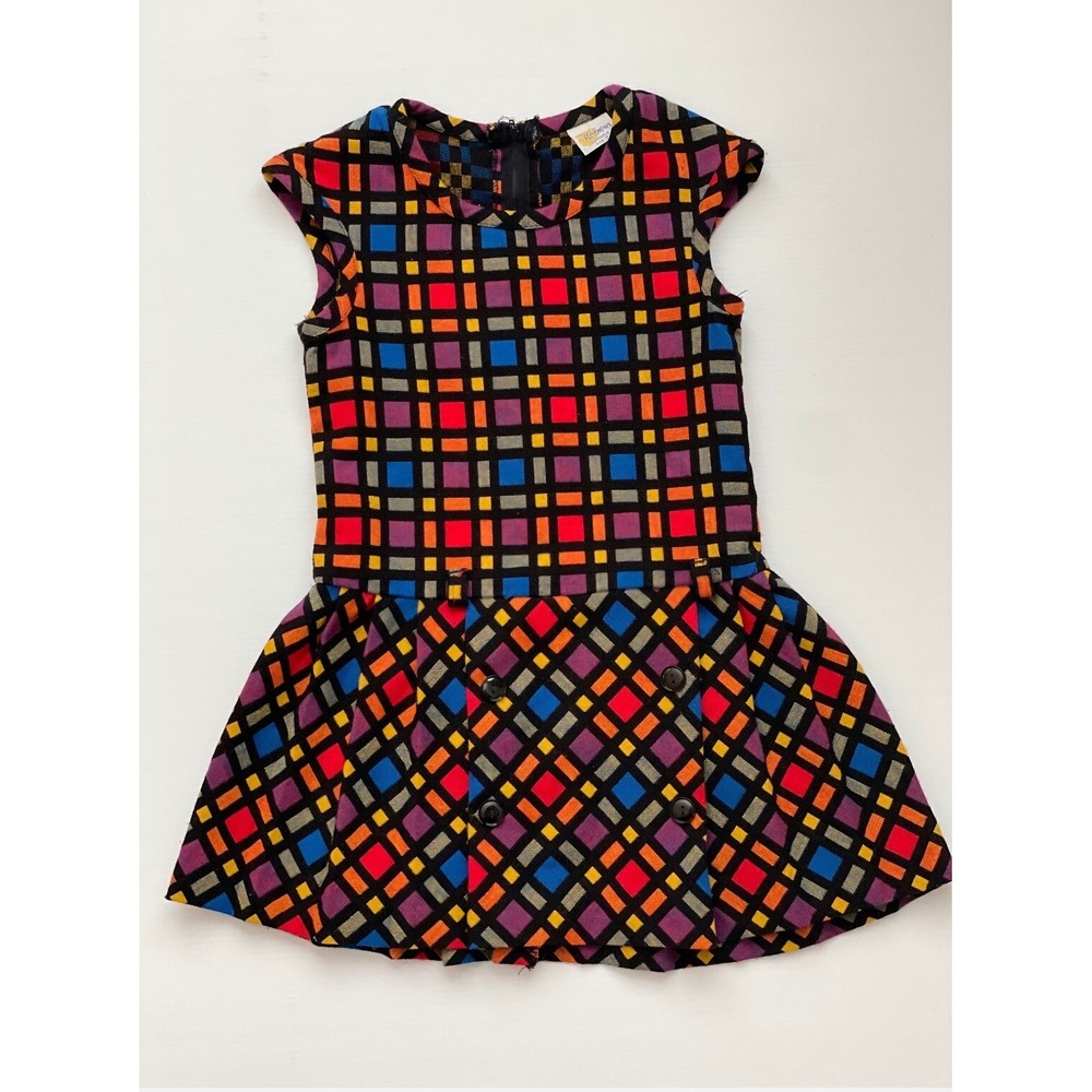 Kids Dress Vintage Playmore Drop Waist Dress 7 Colorful Plaid Little Girls Dress